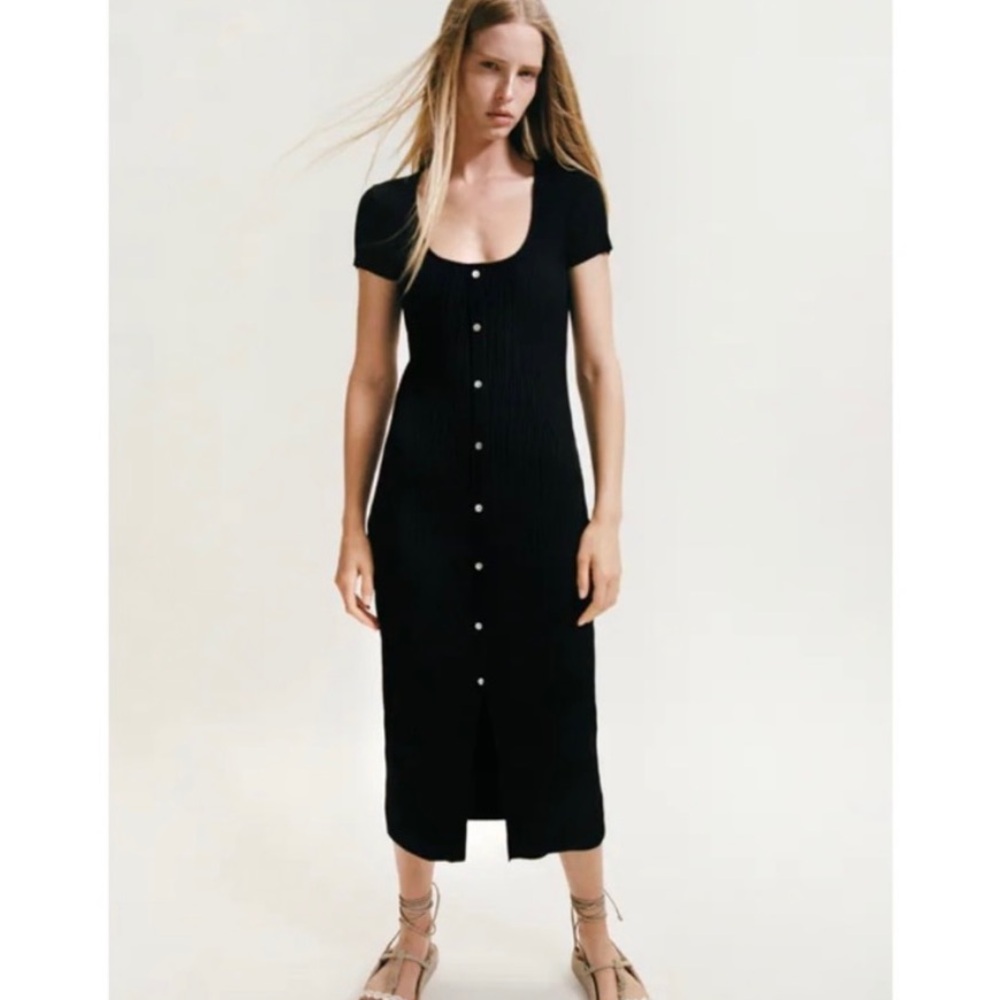 Zara Black Scoop Neck Midi Dress